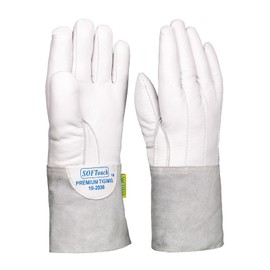 Weldas® SOFTouch™ Clute cut top grain cowhide precision welding gloves, Seamless index finger, 10-2036M, White. (Medium)