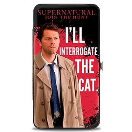 Buckle-Down womens Buckle-down Hinge - Castiel I'll Interrogate the Cat Black/Blood Splatter/White Wallet, Supernatural, 7 x 4 US