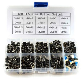 HUAZIZ 200 Pieces 10 Values Tactile Push Button Switch, Button Micro Tactile Switch Micro Momentary Tact Assortment Kit (4 Pin 6 x 6 mm, 6 Pin 7 x 7 mm)