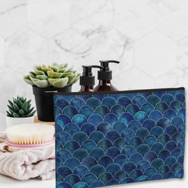 XIOAIDJAA Cosmetic Bag Fish Scale Ocean Wave Makeup Bag,Waterproof Small Mini Portable Travel Toiletry Bag for Women and Girl Travel Study Daily Storage