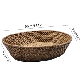 amololo 14 Inch Oval Rattan Basket, Handmade Wicker Serving Basket Tray with 3.5 Inch Raised Sides, Large Rattan Fruit Bowl, Coffee Table Décor for Bread, Snack, Makeup, Valet, Odds and Ends, L, Brown