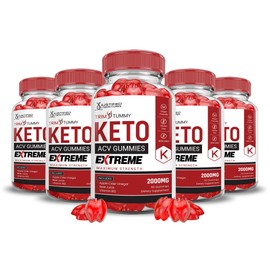 Justified Laboratories (5 Pack Trim Tummy Keto ACV Gummies Extreme 2000MG Trim Tummy Keto Gummies Apple Cider Vinegar Formulated with Pomegranate Beet Juice Powder B12 Vegan Non GMO 300 Gummys