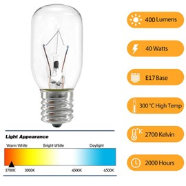 ZwwYvv 8206232A Bulb, Microwave Light Bulb for Under Range Hood Appliance Refrigerator,40W 125V E17 Intermediate Base Under Hood Microwave Bulb Fit for Whirlpool Microwave, Dimmable,Warm White,6-Pack