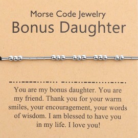 PLITI Bonus Daughter Bracelet Stepdaughter Graduation Gift Unbiological Daughter Birthday Gift Daughter in Law Morse Code Bangle M Stainless Steel, Stainless Steel
