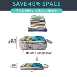 Compression Packing Cubes,5 Pcs Travel Packing Cubes Set,Lumobrilla Travel Organisers for Carry On Suitcases,Expandable Storage for Women/Men,Travel-Printed