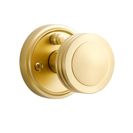 SORWDUERM 2 Pack Gold Door Knob Privacy Door Knobs Satin Brass Door Handle Interior Brushed Gold Door Knobs with Lock for Bedroom and Bathroom Zinc Alloy