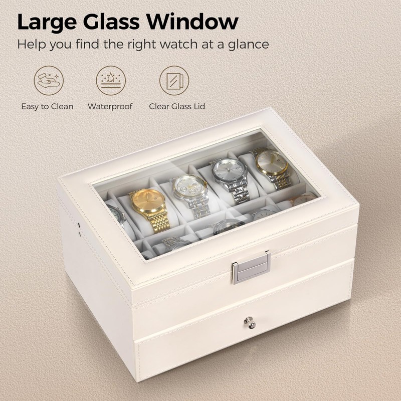 BEWISHOME Watch Case, 20-Slot Watch Box for Men, 2-Layer Watch