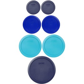 Pyrex (1) 7402-PC 6/7 Cup Dark Blue (2) 7201-PC 4 Cup Surf Blue (2) 7200-PC 2 Cup Cobalt Blue (2) 7202-PC 1 Cup Dark Blue Food Storage Lids