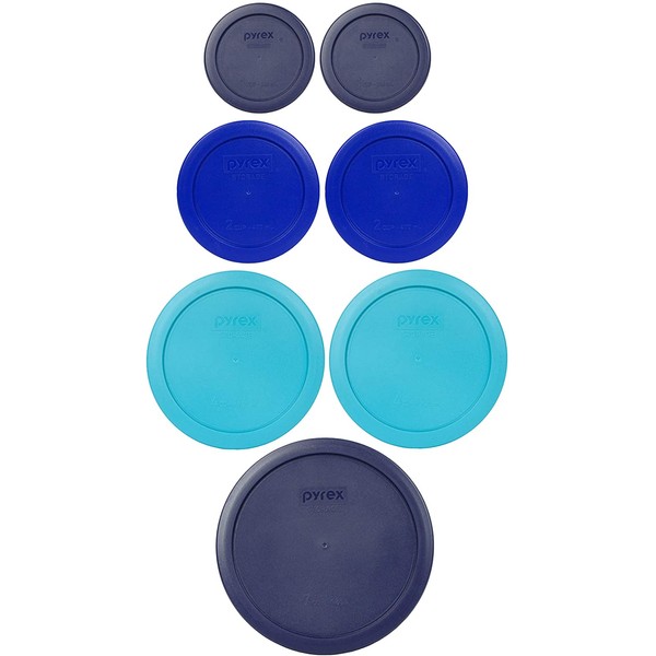Pyrex (1) 7402-PC 6/7 Cup Dark Blue (2) 7201-PC 4 Cup Surf Blue (2) 7200-PC 2 Cup Cobalt Blue (2) 7202-PC 1 Cup Dark Blue Food Storage Lids