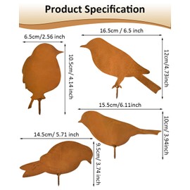 4Pcs Rusty Birds Decoration, Metal Bird Craft Statue Ornaments Fence Topper Decor, Lifelike Patina Bird Decor Outdoor Ornaments Silhouette, Garden Fence Country Yard Art Gardening
