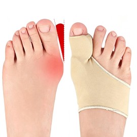 Bunion Corrector Relief Sleeve, 2 Pairs Gel Cushion Pads Big Toe Protector Socks, Big Toe Separator & Straightener for Hallux Valgus Correction Rubbing & Pressure, Unisex (Skin color)
