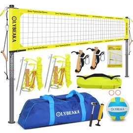 2025 Newly Upgraded Professional Outdoor Volleyball Net Set System for Backyard Beach with Tetoron Net, Adjustable 2" Aluminum Poles, 2 Tension Adjusters, PU Volleyball and Pump, Carry Bag