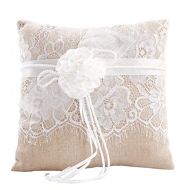 Bodosac Awtlife Lace Wedding Ring Pillow, Flower Ring Bearer Pillow,8.26 Inch for Wedding Ceremony