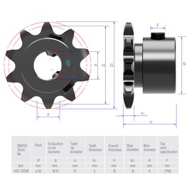 FOCMKEAS 9 Tooth Roller Chain Sprocket B Type Hardened Teeth, 25 Chain Sigle Strand 1/4-Inch Pitch, 8mm Bore Black Oxide C45 Carbon Steel with Fasten Screws for 04C Chain