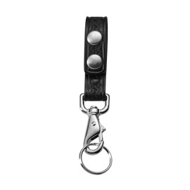 JAY-PEE Leather Basketweave Key Strap Keeper for Duty Belt - Key Ring Holder With Double Snap Loop Keychain Lanyard and Chrome Hardware