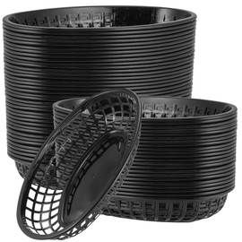 SINJEUN 60 Pack Oval Black Fast Food Baskets - 9" x 5.7", Serving Baskets for Fries, Burgers, Sandwiches, Kitchen & Restaurant Supplies