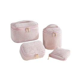 4 Pcs Makeup Bag Corduroy Cosmetic Bag，Cute Makeup Pouch，Travel Toiletry Make Up Brush Storage Bag，Travel Essenitial for Women