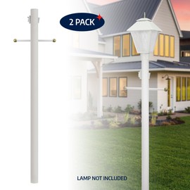 Solus SP7-C320-WH-2PK 7' Outdoor Lamp Post, Traditional In Ground Light Pole with Cross Arm, Grounded Convenience Outlet and Dusk to Dawn Photo Sensor, White, Pack of 2