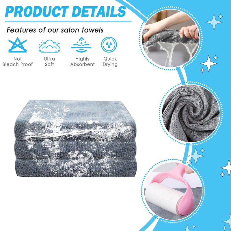 Puomue Grey Salon Towels, Super Soft and Absorbent Microfiber Hair