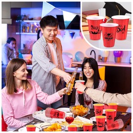 CUPLOOV Graduation Decorations 2025 Party Cups - 50pcs 16 Oz Red and Black Disposable Graduation Plastic Cups for School Class of 2025 Grad Celebration Party Favors Supplies (5 Designs)