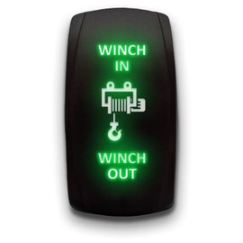 Winch in Winch Out - Green - Laser Etched Toggle Switch 7-PIN Momentary Switch Waterproof Black Shell/ON-Off-ON DPDT Illuminated Rocker Switch for Auto Truck Boat Marine - 20A 12V/10A 24V