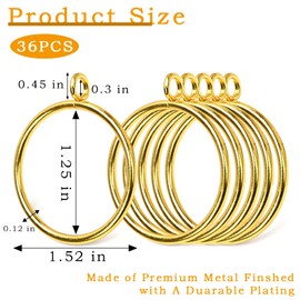Decorative Window Curtain Rings, Gold Plated Metal Curtain Holdbacks for Drapery Rods,36 Pack (1.25 Inches Inner Diameter)