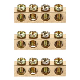 MECCANIXITY 3 Pcs Terminal Ground Bar, 4 Positions Screw Brass Terminal Ground Bar, M4 Screw Block Barrier Brass with Mounting Bracket for Electrical Devices