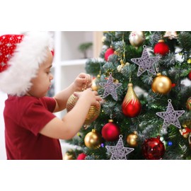 Christmas Traditions 4 inch 3D Glittered Rattan Star Ornaments Hanging Tree/X'Mas Gifts/X'Mas Table Decorations (Set of 8) (Silver)