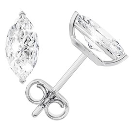 1CT Marquise Moissanite Stud Earrings, D Color VVS1 Clarity Moissanite 14K White Gold Plated Sterling Silver Imitation Diamond Push Back Earrings for Women