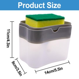 Primasage Spülmittelspender, 2 in 1 Soap Dispenser Nachfüllbare Spülmittelspender Küche Press-on Seifenspenderbox für Die Küche für Haus Küche Waschbecken Hotel Badezimmer(Grau)