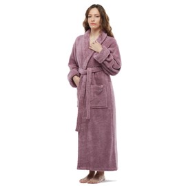 ESKYMODE Womens Soft Cotton Bathrobe, Ankle Length Long Women's Plush Towel Bath Robe Plum Medium