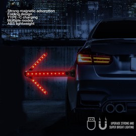 LED Road Safety with Turn Arrow, Red Arrow LED Warning Light with Detachable Magnetic Base, Flares Emergency Road Baton Roadside Emergency Car Kit for Road Warning