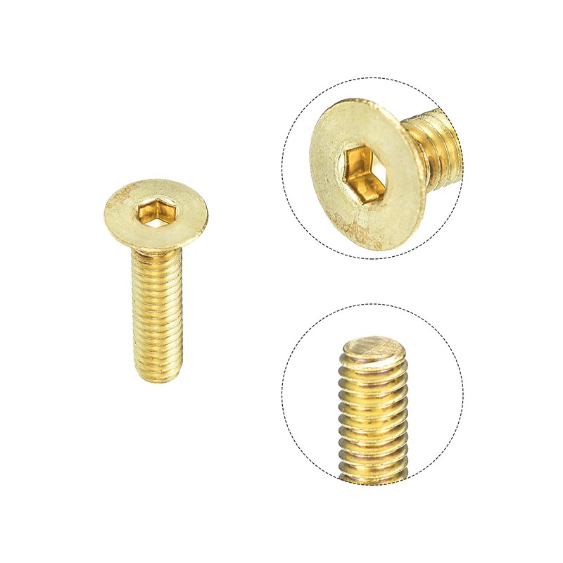 uxcell Flat Head Socket Cap Screws, M4-0.7 x 16mm Brass