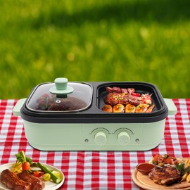 GXFCHYL 2 in 1 Electric Hot Pot with Grill, Portable Non-Stick Electric Hot Pot and Frying Pan Mini Shabu Shabu Pot and Griddle Multifunctional Griddle for BBQ, Steaks, Noodles