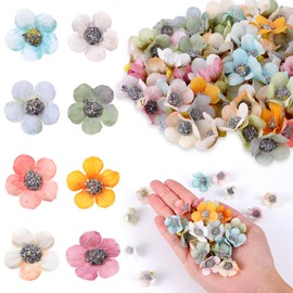 HJZHII 100Pcs Mini Faux Flower for Crafts, Small Artificial Silk Flower 20mm Fake Flowers Head Multicolor Fabric Flowers for DIY Garland Home Wedding Party Decoration