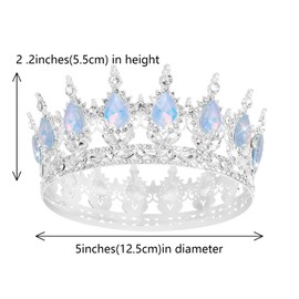 Queen Crown Rhinestone Wedding Crowns and Tiaras for Women Costume Party Hair Accessories Princess Birthday Crown Crystal Bridal Crown (Silver Fantasy Light Blue)