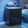 15" Black Nightstand Set of 2 with LED Lights, Modern