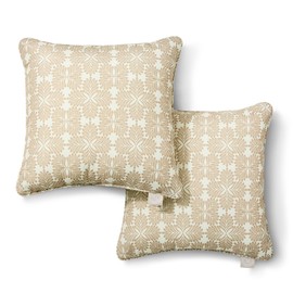 MARTHA STEWART Tulum Indoor Outdoor Decorative Pillow 2-Pack Set, UV Fade Resistant, Water Repellent, Printed Modern Design, 18"x18", Taupe