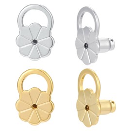 AKRUWELRY Earring Backs for Droopy Ears, 4PCS Flower Bullet Locking Earring Lifter Backs Replacements for Heavy Earrings Large Earring Backing for Studs Secure Earring Backers for Earlobe Mixed Color