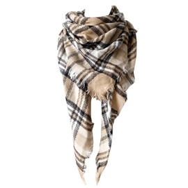 Wander Agio Womens Warm Scarf Triangle Shawls Large Scarves Stripe Plaid Fichu Big Plaid White Camel 33