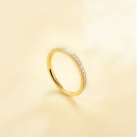 TIGRADE 2mm Women Titanium Eternity Ring Cubic Zirconia Anniversary Wedding Engagement Band Size 3-13, Gold, Size 8