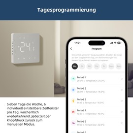Beok Thermostat Underfloor Heating Water, Room Thermostat Underfloor Heating Digital, WLAN Enabled Daily Programming WiFi Thermostats Heating Smart, Compatible Alexa Google Assistant, 230 V 3 A, White
