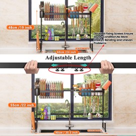 ilvvan Over Sink Dish Drying Rack (Expandable Height/Length) Snap-On Design Large Dish Drainer Storage Counter Organizer 24" - 35.5"(L) x 12"(W) x 19" - 22"(H)