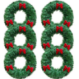 6 Pack Christmas Wreaths for Windows, 12 Inch Small Christmas Wreath Outdoor Artificial Christmas Wreath Thick Christmas Door Wreath with Red Bows Xmas Christmas Decorations for Front Door Home Wall
