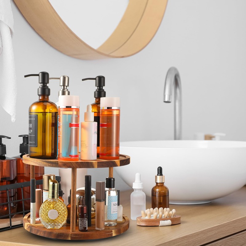 Reallnaive 6 Pcs 11" Acacia Wood Lazy Susan Organizer Set,