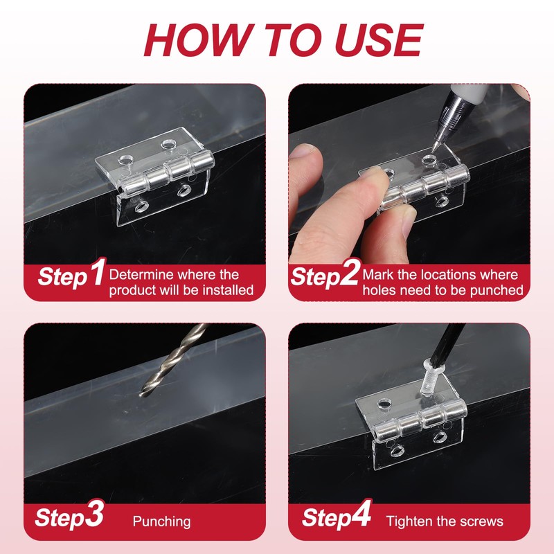 sourcing map Small Acrylic Hinges Plastic Spring Clear Hinge 45