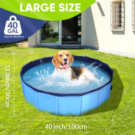 Dog Pool, Foldable Pet Swimming Pool with 6mm High-Strength PP Board, Hard Plastic Collapsible Doggy Pools for Small Dogs Kitty Duck, Non-Slip Doggie Bathtub Quick to Set Up and Drainage Hole, 40"