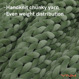 YnM Velvet Knitted Weighted Blanket, Hand Made Chunky Knit Weighted Throw for Sleep, Stress or Home Décor, Rest and Relax in Style Weighted Blankets (Avocado Green, 50''x60'' 10lbs)