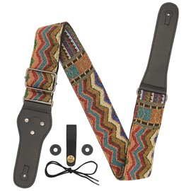 MOCK ST Guitar Strap-Vintage Embroidered Woven, For Bass, Electric & Acoustic Guitar. FREE 2 Strap Locks + Headstock buttoned tie (Bohemian Vertical Pattern)