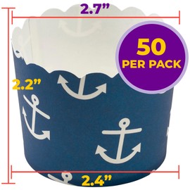 DecoPac Nautical Print Scalloped Baking Cups, Perfect For Delicious Cupcakes, Delicate Scalloped Edge, 50 Oven Safe Cupcake Cases, Sailing Themed (Pack of 1)
